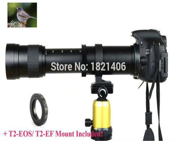 Freeshipping novo 420-800mm f / 8.3-16 lente super-telefoto zoom manual + adaptador de montagem T2 para canon nikon camera