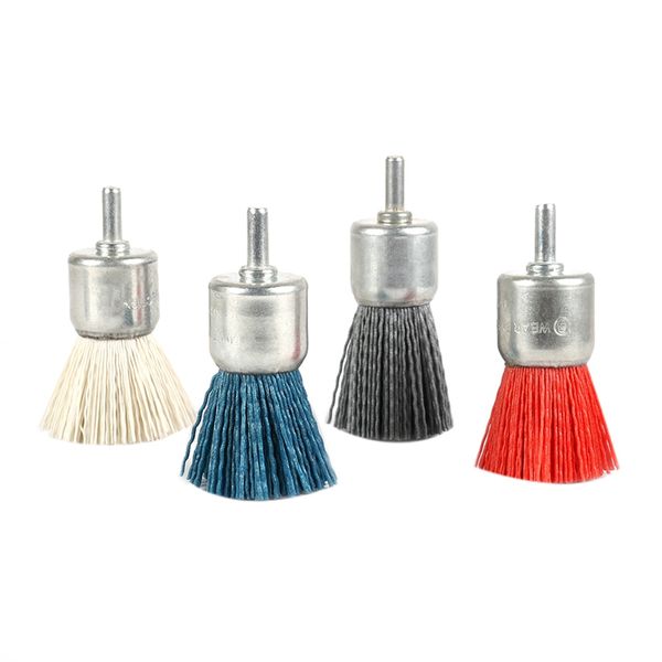 

bmby-4pc dia 30mm shank 6mm pen-shaped sanding abrasive nylon wire polishing mix set brush grit 120 180 240 320 cleaning deburri