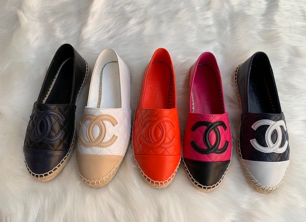 

new women's espadrilles leather espadrilles fashion luxury red blue black fashion women casual shoes stitching flat shoes with box