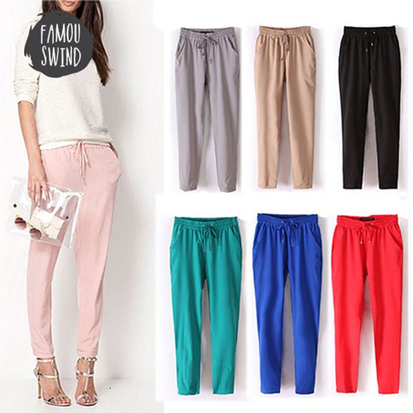 

arrival pants new women fashion casual chffion solid color elastic waist full length trousers drop shipping, Black;white