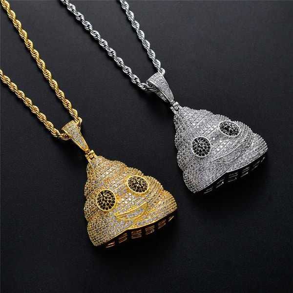 

bling poop poop pendant necklace iced out cubic zircon men's hip hop jewelry drop shipping, Silver