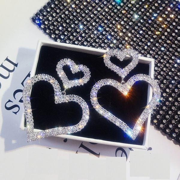

small big heart drop earrings for women shinning rhinestone femme bijoux cute gifts, Silver