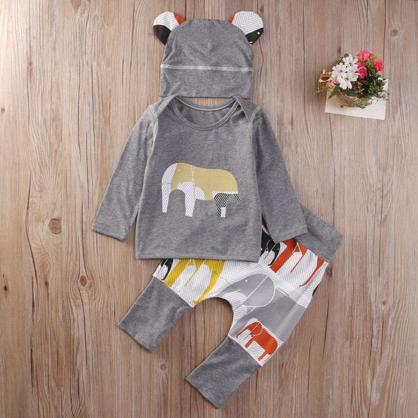 

new infant baby boys girls clothes long sleeve animal print hooded +pants outfits suit toddler boy clothes winter 2019, White