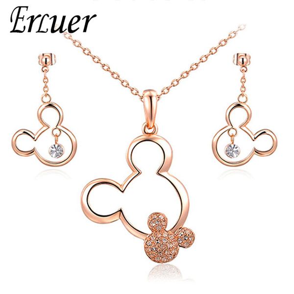 

erluer jewelry sets pendant necklace drop earrings austrian crystal weeding necklaces set for women girls gift jewellery, Silver