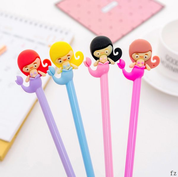 

100 pcs mermaid gel pen black ink writing pens 0.5mm signature neutral pen office school supplies, Blue;orange