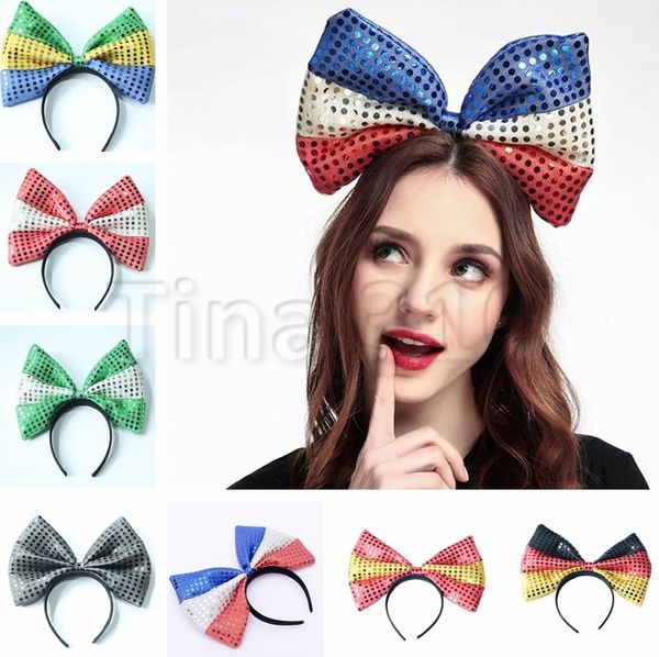

american flag hair hoop dot headband big bow bowknot sequin fabric flag hoop us independence day national day hair stick party favor 4752