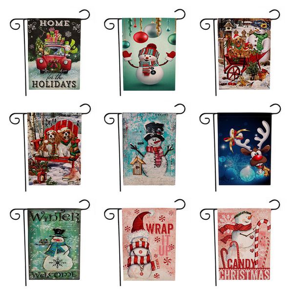 

christmas garden flags banners cartoon pattern xmas theme two sides anmal snowman patterns party decor flag 9 colors
