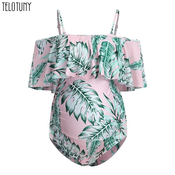 

telotuny leaf print one piece swimsuit women plus size ruffles swimsuit pregnant woman women swimsuit bathing suit push up, White