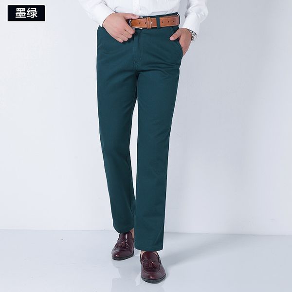 

men's casual pants fitness straight long cotton chino trousers plus size 2019 winter dark green slacks loose ship, Black