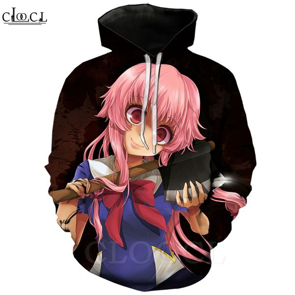 

2020 новый стиль аниме future diary hoodie 3d печать мужчины женщины gasai юно homme одежда креатив мода капюшоном пуловеры, Black