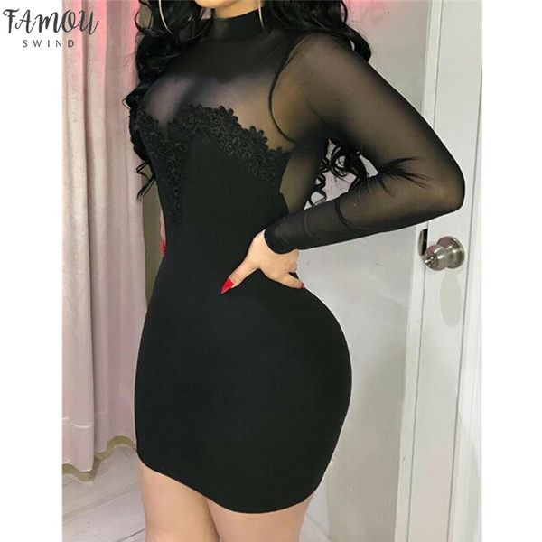 

2020 новый стиль sexy женщин весна лето повседневный длинным рукавом партии вечера короткое платье мини-платье bodycon, Black;gray