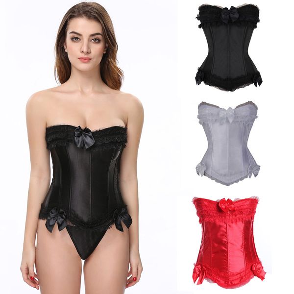 

plus size pleated trim shapewear basque bustiers corsets side zip closure bowknot women shapers with bow 2020 new 821, Black;white