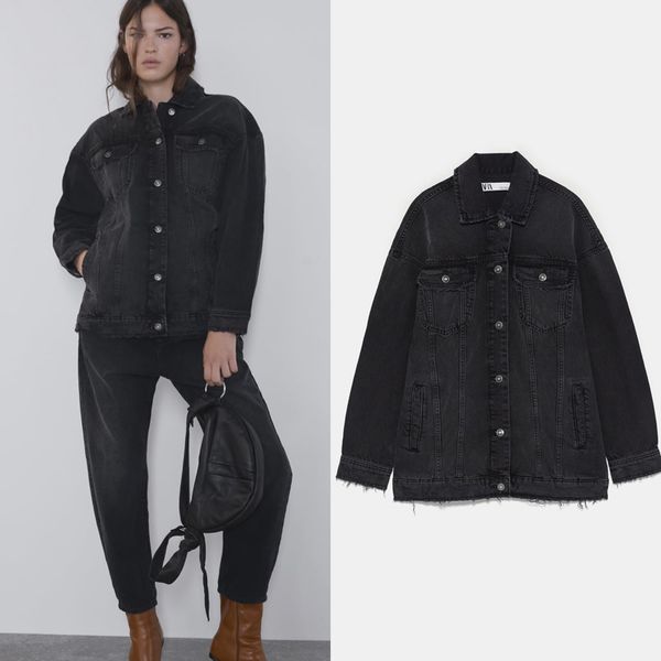 

jacket women retro oversize loose button jacket casual jeans pocket coat outwear jaqueta feminina casaco feminino chaqueta mujer, Black;brown
