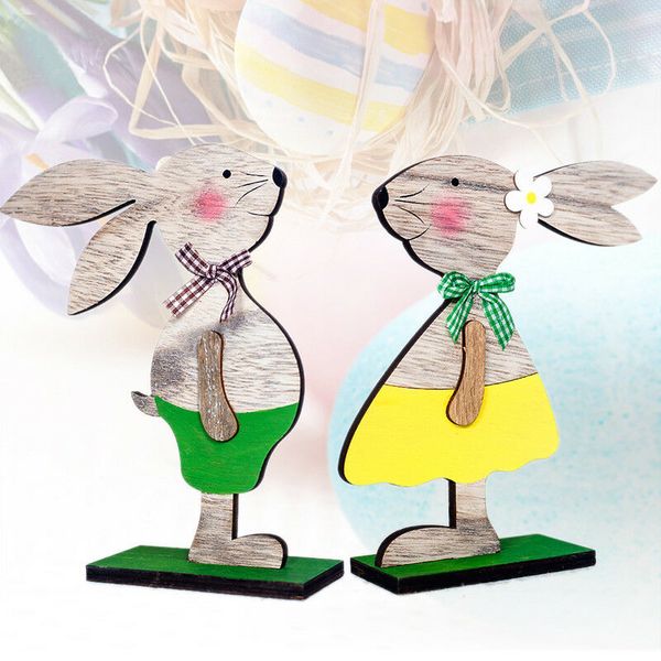 

Kids Easter Holiday Gift Wooden Ornament Rabbit Bunny Figurine Home Decoration