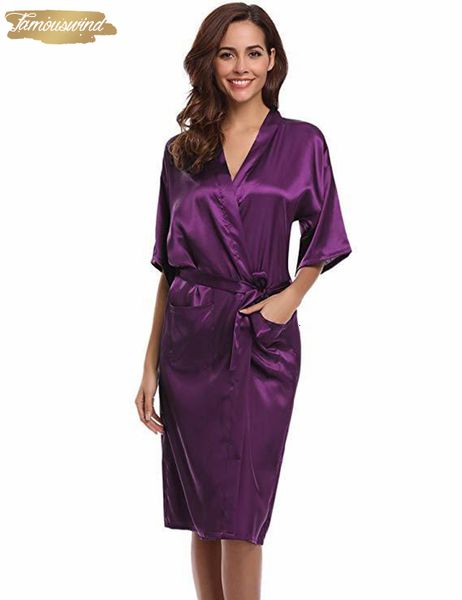 

womens purple robe faux silk kimono gown shirt bath sleeve female bathrobe nightgown mujer pijama size, Black;red