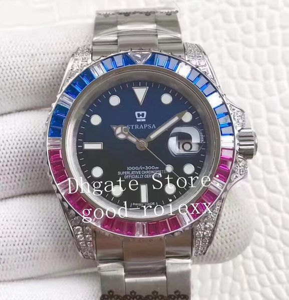 

luxury rbow rainbow diamond bezel sapphire baselworld watch mens automatic eta 2836 men sport 116610 sub watches date wristwatches, Slivery;brown