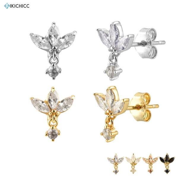 

other kikichicc 925 sterling silver clear cz flower zircon stud earring rock punk trendy three ovals crystal women fashion jewe, Golden;silver