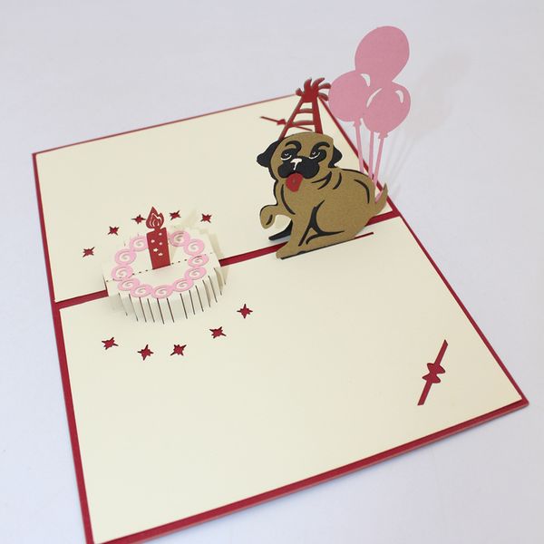 

new 3d lovely dog birthday cake greeting cards creative handmade children festive & party supplies ing