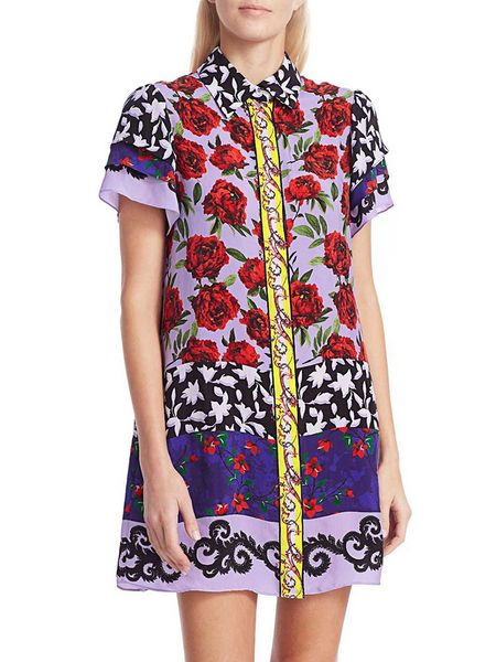 

flower print women shift dress short sleeve mini casual dresses, Black;gray