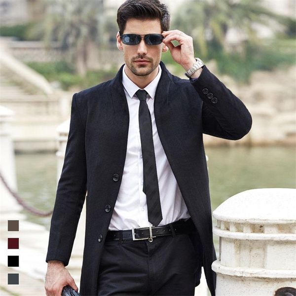 

men winter blends autumn designer coats wool long slim fit casual coat jacket outerwear, Black