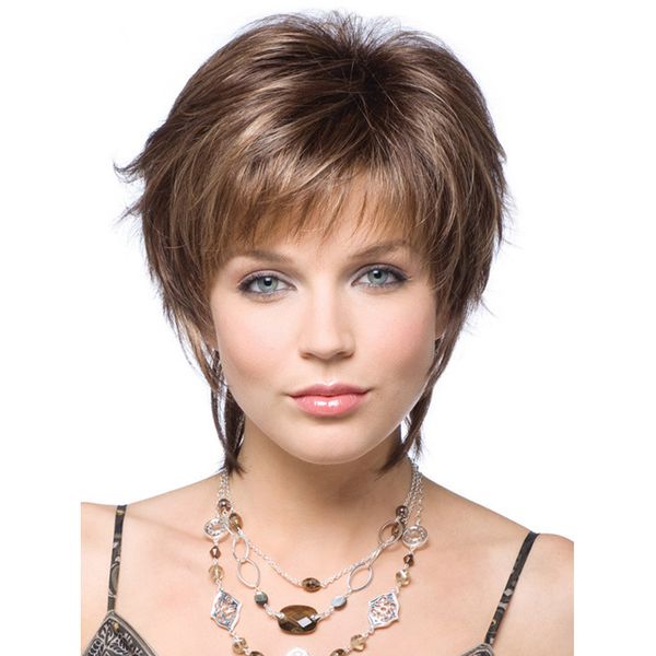Lady Work Office Lady Short Curly Hair Wig Brown Girls Wigs Whole