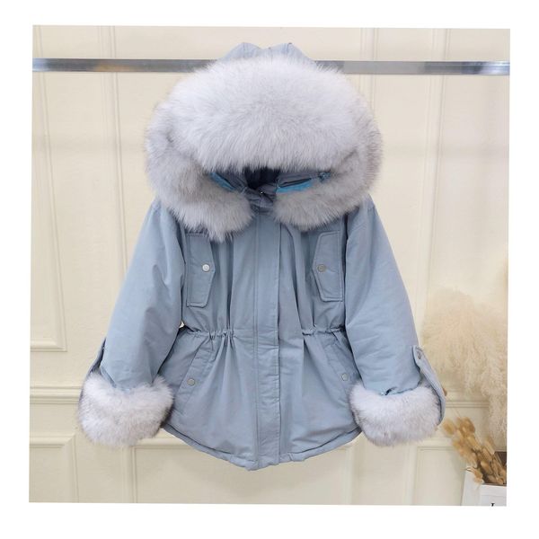 

real natural fox fur 2019 winter jacket women women white duck down jacket thick warm female winter coat women hooded down parka, Black