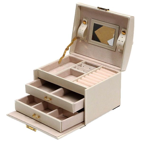 

large jewelry packaging & display box armoire dressing chest with clasps bracelet ring organiser carrying cases c19021601, Black;white