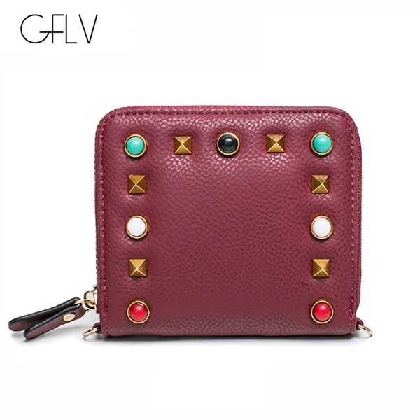 

gflv brand fashion small wallet women colorful rivet wallet crossbody bag shoulder bag zipper coin purse crad holder, Red;black