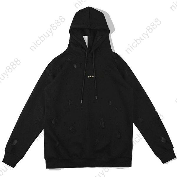 

лучшего качество классического дизайнер моды роскоши одежда дайте мужской осень отверстие сломанного письмо золота печать толстовка пуловеры, Black