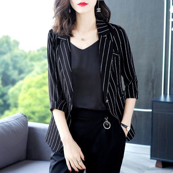 

women's suits & blazers 2021 fashion business interview striped women work office ladies long sleeve casual and coats, White;black