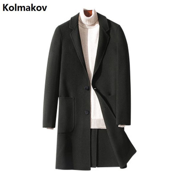 

2019 wintermen's long style double sided woolcoat turndown collar casual woolen overcoat highquality single-breasted trenchcoat, Black