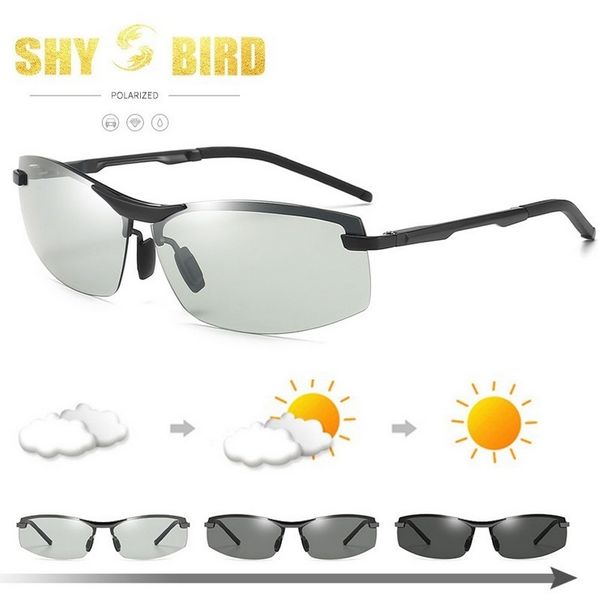 

2019 driving pchromic sunglasses men polarized chameleon discoloration sun glasses for men fashion rimless sunglasses a557, White;black