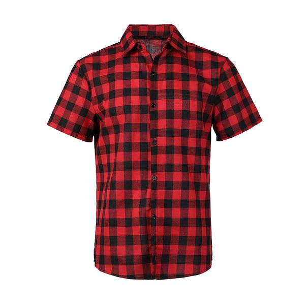 

heflashor red black plaid shirt men shirts 2019 new summer fashion chemise homme mens checkered shirts short sleeve men blouse, White;black