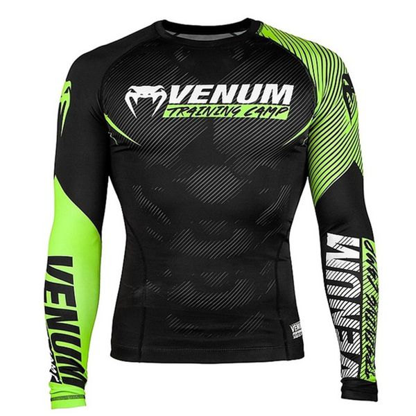 

venum printed mens tshirts mma sports skinny long sleeve o neck mens boxing training male tees, White;black