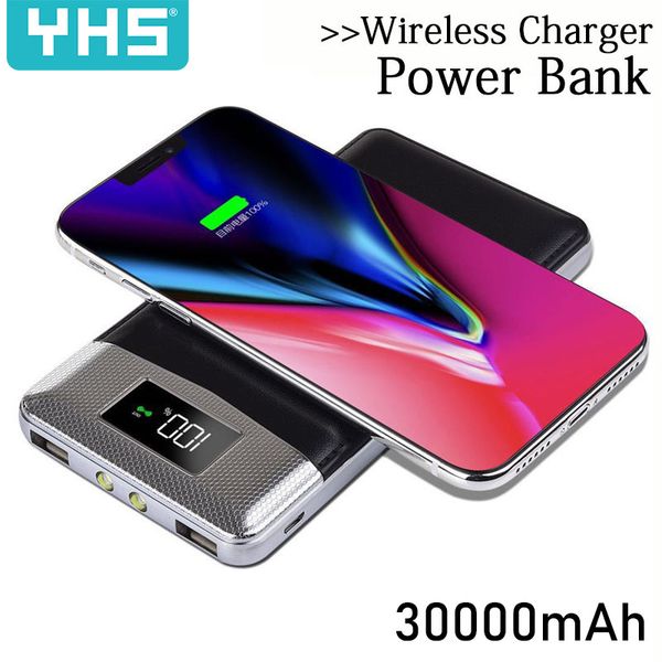 

30000mah power bank external battery bank built-in wireless charger powerbank portable qi wireless charger for iphone 8 8plus xs