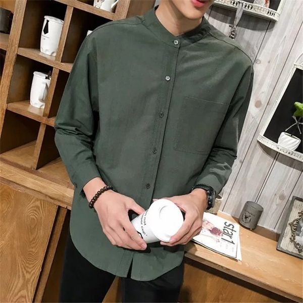 

2020 spring and autumn new japanese pure color loose cotton linen long sleeve shirt fashion casual white / black / green