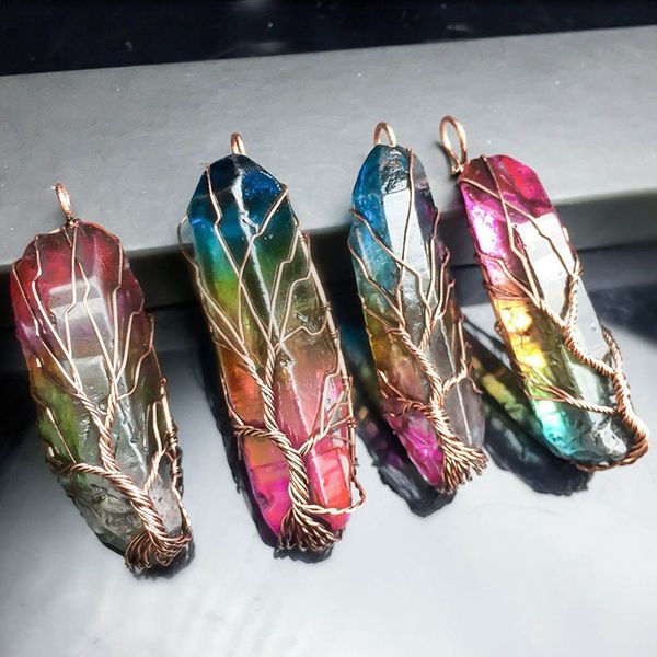 

fashion hexagonal column quartz necklaces pendants vintage natural stone crystal necklace, Silver