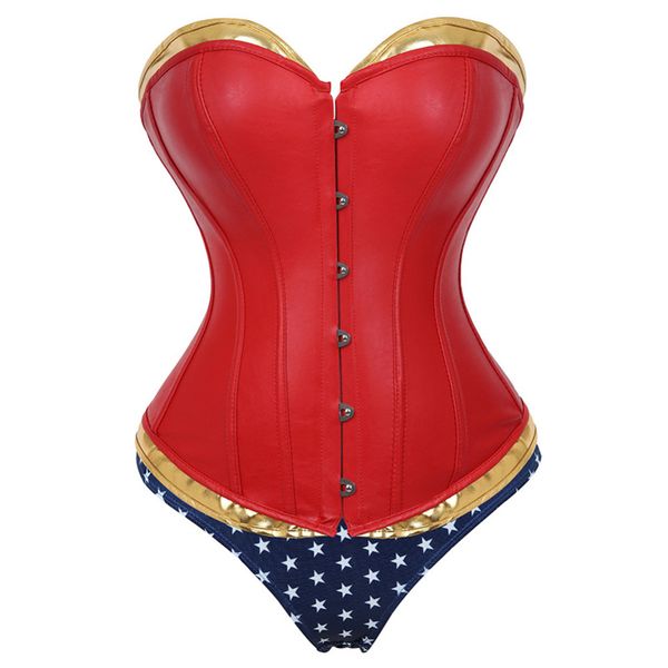 Fatume de Couro Faux Feminino Espartilho Bustier Traje Com Blue Curto Cosplay Traje Sexy Plus Size Costumes Vermelho