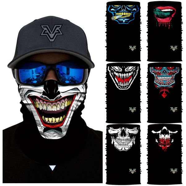 

high elastic motorcycle half face mask smoking skull neck gaiter outdoors ghost cycling face shield winter ski balaclava bandana, Black