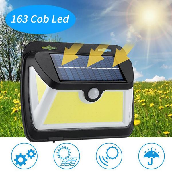 

163 cob led solar light available in extreme weather pir motion sensor lamp ip65 waterproof wide angle outdoor garden light