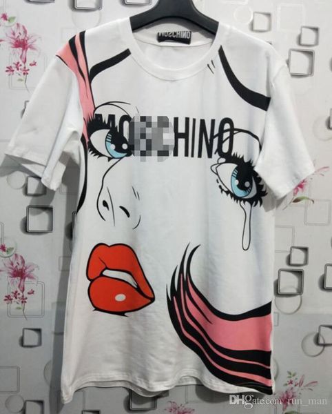 

2019 brand t-shirt women's shirts luxury designer shirt angel tears doodle loose red lips print holiday casual t-shirt, White