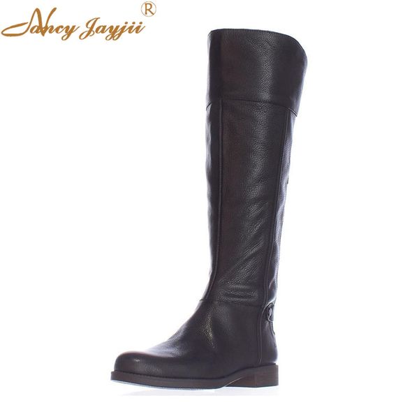 

flock women shoes boots ladies knee-high med square heels solid round toe zipper leisure mature basic nancyjayjii 2019, Black