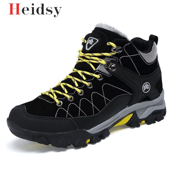 

new men boots winter with fur 2019 warm snow boots men winter work shoes footwear fashion rubber ankle shoes big size, Black