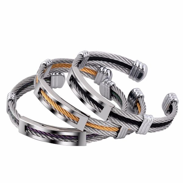 

fashion women office jewelry stainless steel twisted cable bangle not turn off color cuff bracelet for she gift wholesale, Black