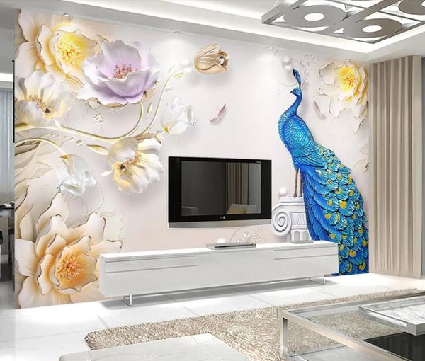

3d wallpaper flower peacock mural for living room stereo wall murals art wall decor papel de parede designer wallpapers floral