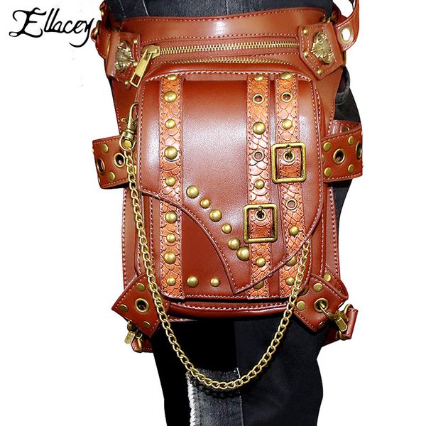

gothic punk rock chain bag female shoulder messenger belt bag male bum moto biker pocket rivet chest waist pack