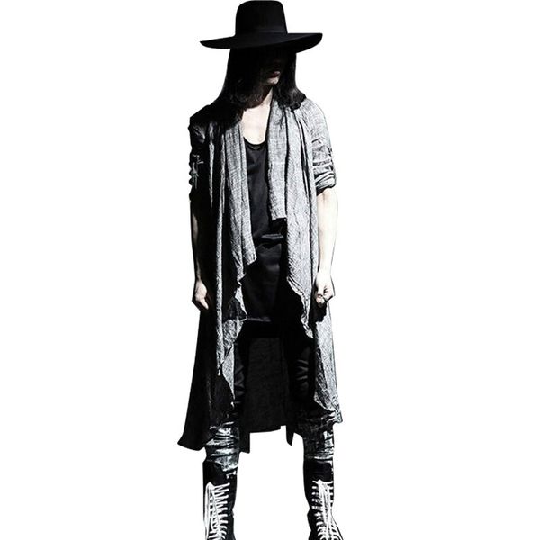 

2018 mens vintage long sleeve fine linen shawl cardigan coat casual style pull punk gothic trencas jacket long jacket, Tan;black