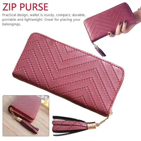 

long wallet women purses tassel fashion coin purse card holder wallets female clutch money bag pu leather wallet, Red;black