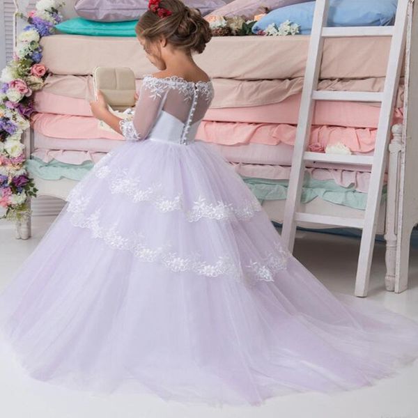 

elegant purple flower girl dresses lace applique cascading tulle fluffy for first holy communion party prom dresses, Red;yellow
