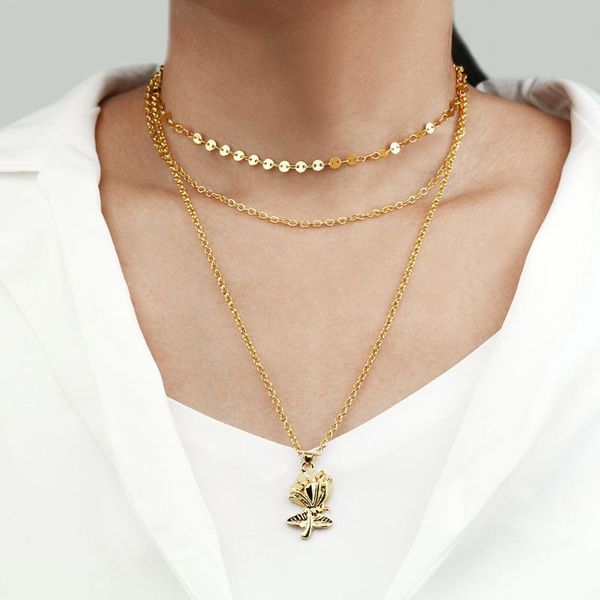 

personality trend rose pendant xiang shi stylish retro alloy multi-layer necklace female, Silver